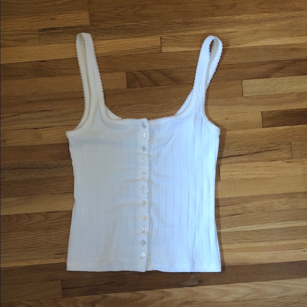 NWOT Free People Intimately Classic White Ribbed Button-Front Tank Top